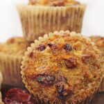 Carrot Ginger Apple Muffins with cranberries.