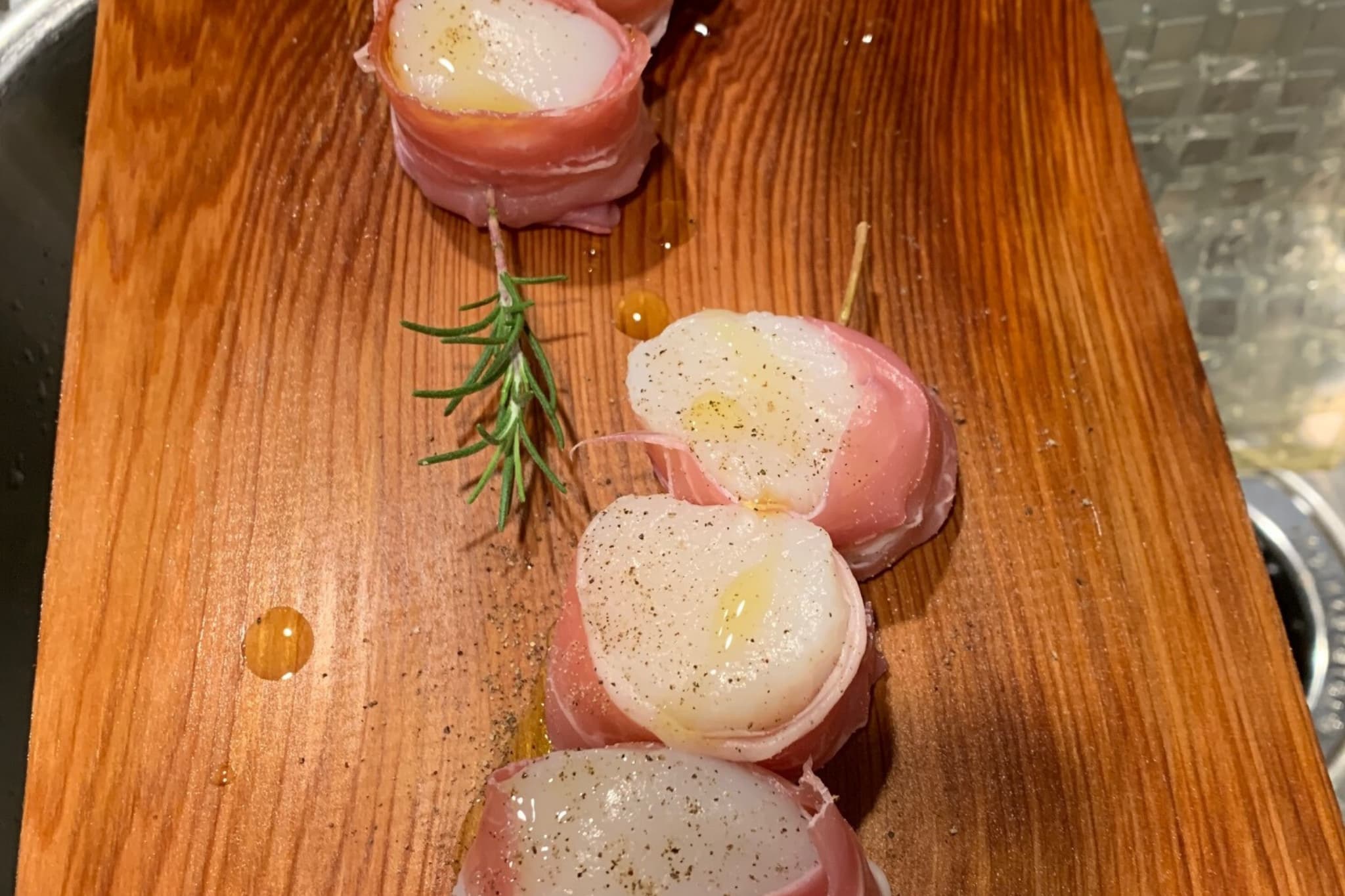 Prosciutto Wrapped Scallops Grilled on Cedar Plank Real Food Well