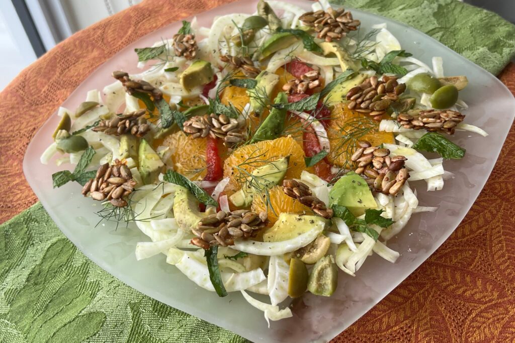 Citrus and Fennel Salad on Clear plate.